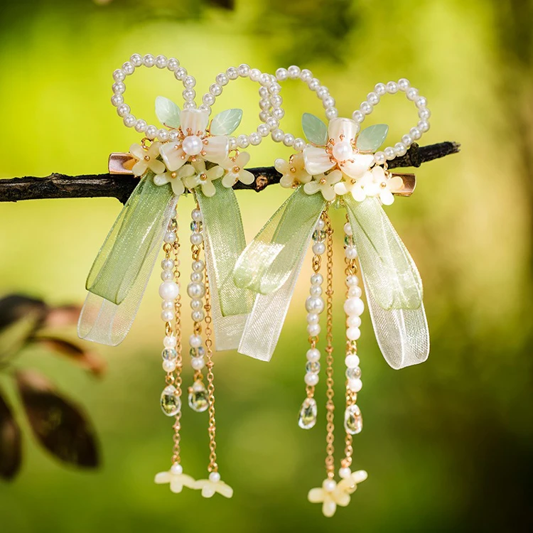 Hanfu Hair Accessories Girls Cinnamon Flower Bowtie Accessories