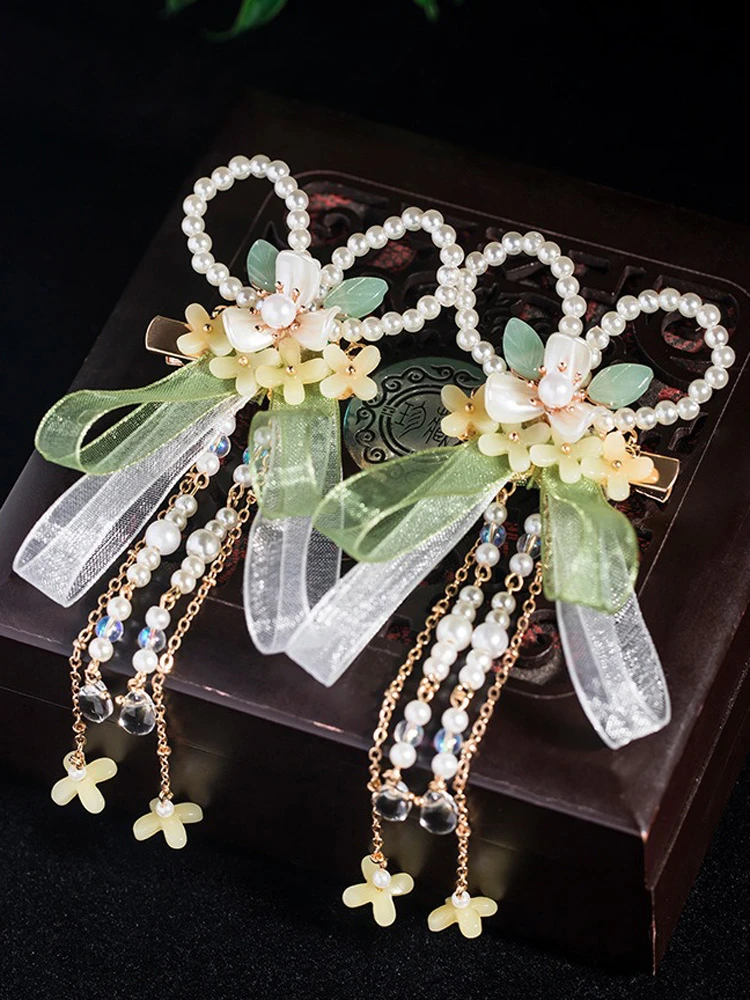 Hanfu Hair Accessories Girls Cinnamon Flower Bowtie Accessories