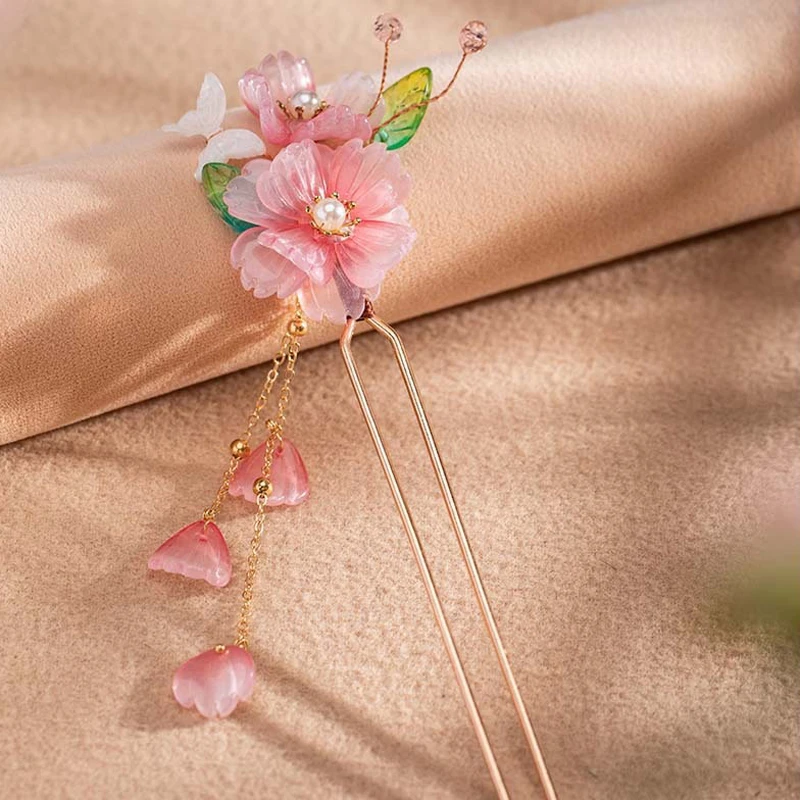 Hanfu-Hairpin-Ladies-Pink-Tassel-Buyao-Cheongsam-Headpiece-2 Hanfu Hairpin Ladies Pink Tassel Buyao Cheongsam Headpiece
