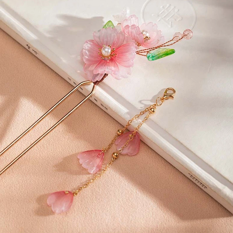 Hanfu-Hairpin-Ladies-Pink-Tassel-Buyao-Cheongsam-Headpiece-4 Hanfu Hairpin Ladies Pink Tassel Buyao Cheongsam Headpiece