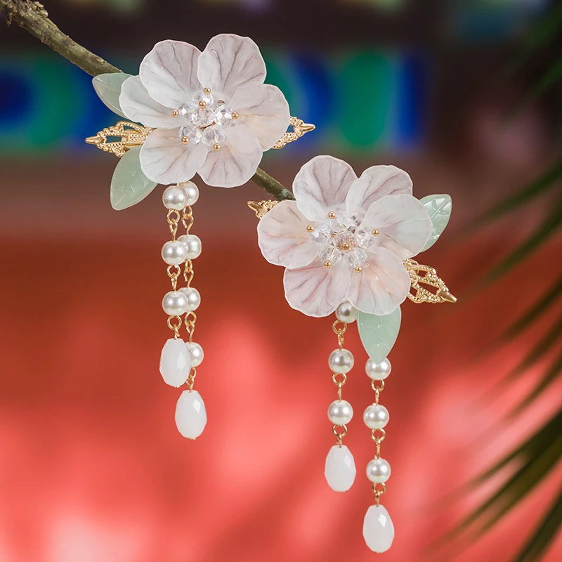 Hanfu-Peach-Blossom-Hair-Clip-Tassel-Children's-Headdresses-1 Hanfu Peach Blossom Hair Clip Tassel Children's Headdresses