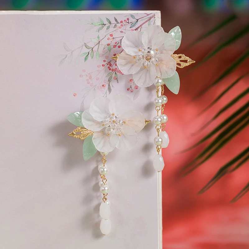 Hanfu-Peach-Blossom-Hair-Clip-Tassel-Children's-Headdresses-2 Hanfu Peach Blossom Hair Clip Tassel Children's Headdresses