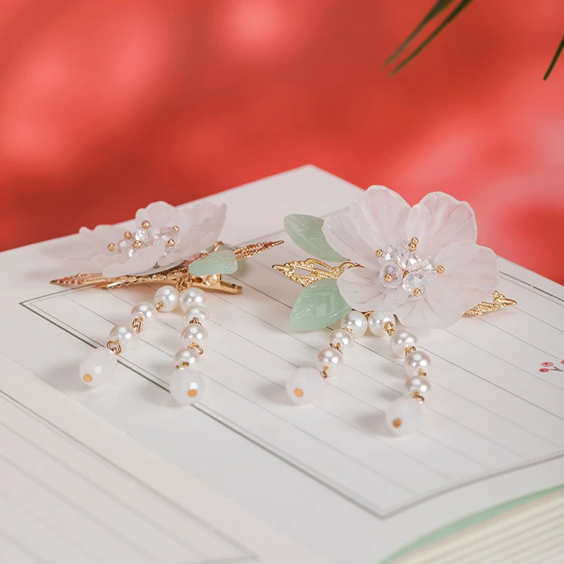 Hanfu-Peach-Blossom-Hair-Clip-Tassel-Children's-Headdresses-3 Hanfu Peach Blossom Hair Clip Tassel Children's Headdresses