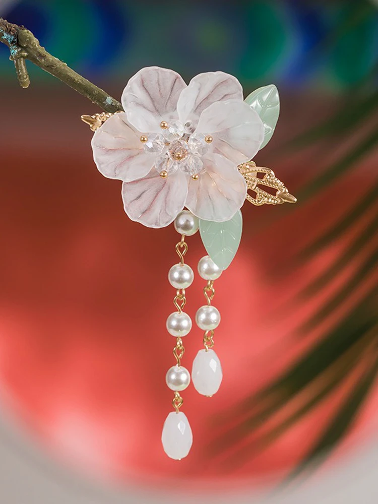 Hanfu Peach Blossom Hair Clip Tassel Children's Headdresses