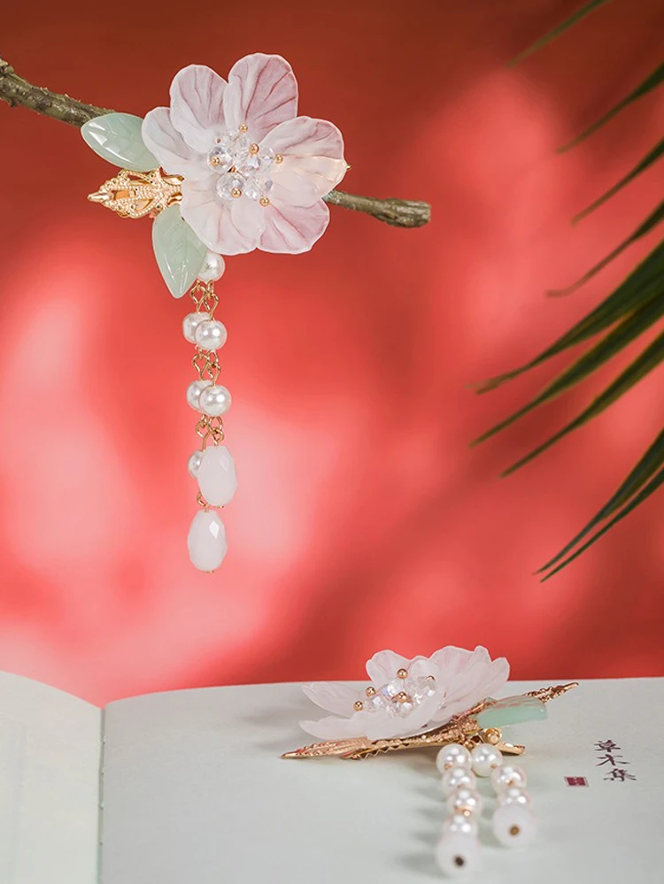 Hanfu Peach Blossom Hair Clip Tassel Children's Headdresses