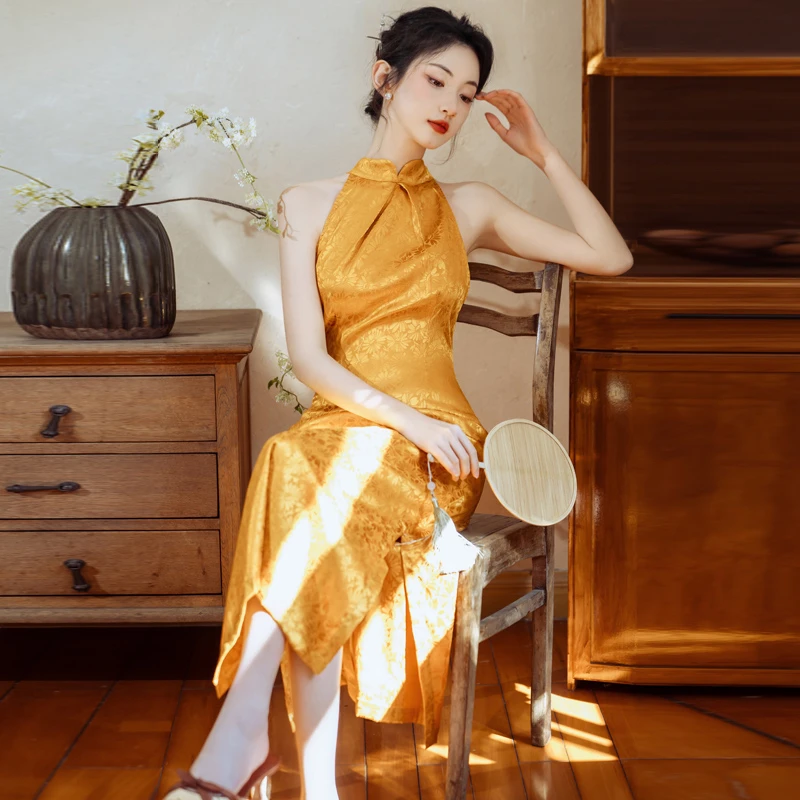 Women-Fashion-Cheongsam-Long-Modified-Dresses-for-Summer-Day-1 Women's Fashion Cheongsam Long Modified Dresses for Summer Day