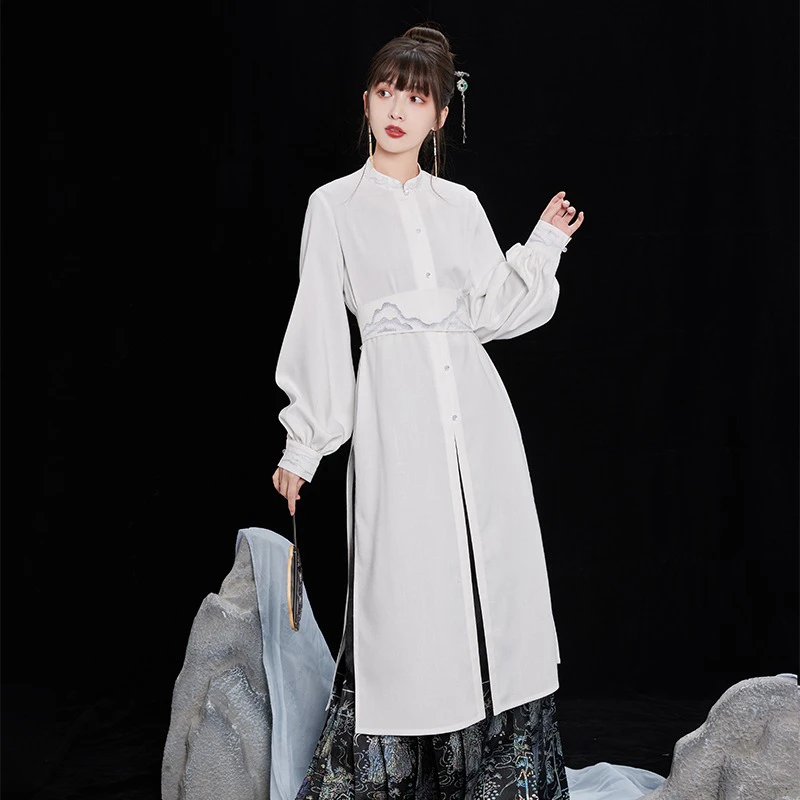 Women-Hanfu-Standing-Collar-Lapel-Long-Shirt-Classic-Ming-Dynasty-Costume-1 Women Hanfu Standing Collar Lapel Long Shirt Classic Ming Dynasty Costume