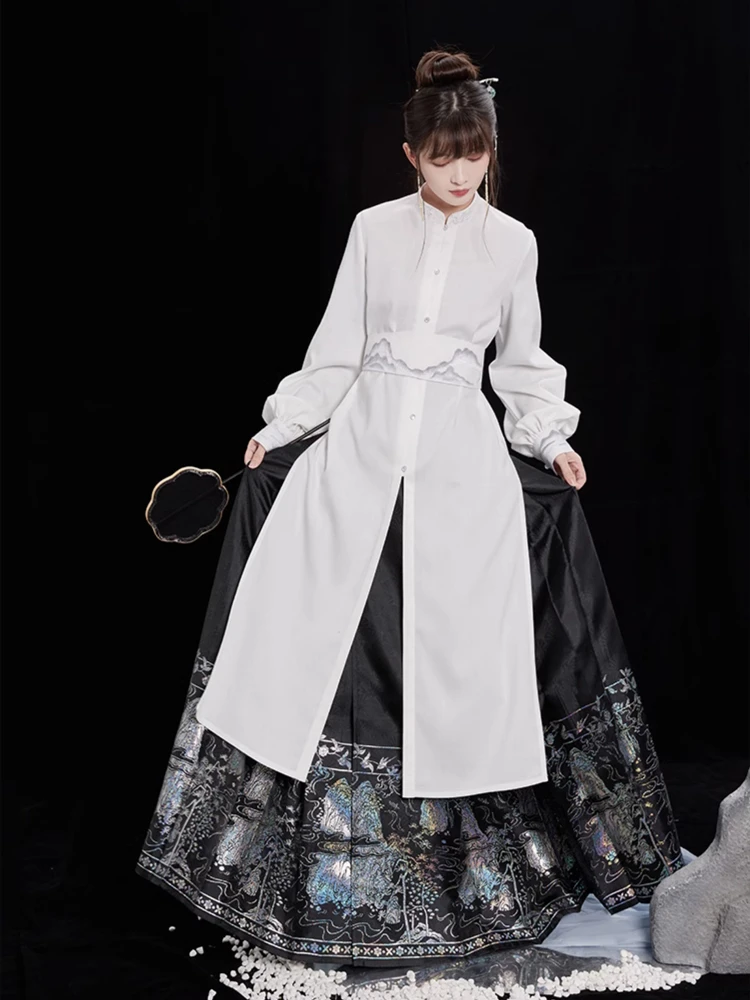 Women Hanfu Standing Collar Lapel Long Shirt Classic Ming Dynasty Costume