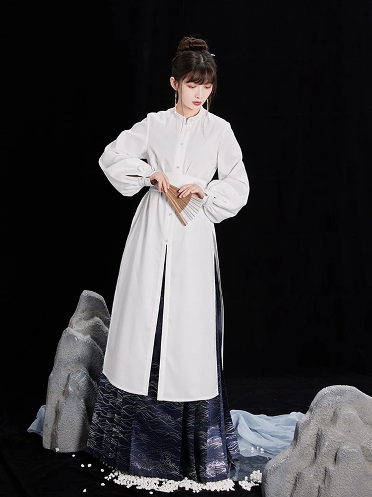 Women Hanfu Standing Collar Lapel Long Shirt Classic Ming Dynasty Costume