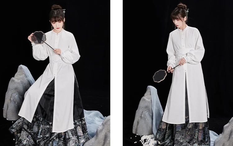 Women Hanfu Standing Collar Lapel Long Shirt Classic Ming Dynasty Costume