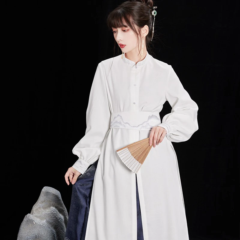 Women-Hanfu-Standing-Collar-Lapel-Long-Shirt-Classic-Ming-Dynasty-Costume-3 Women Hanfu Standing Collar Lapel Long Shirt Classic Ming Dynasty Costume