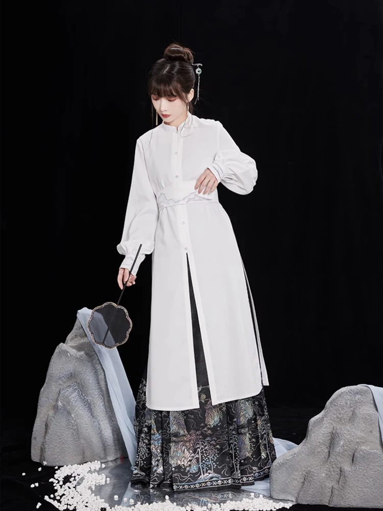 Women Hanfu Standing Collar Lapel Long Shirt Classic Ming Dynasty Costume