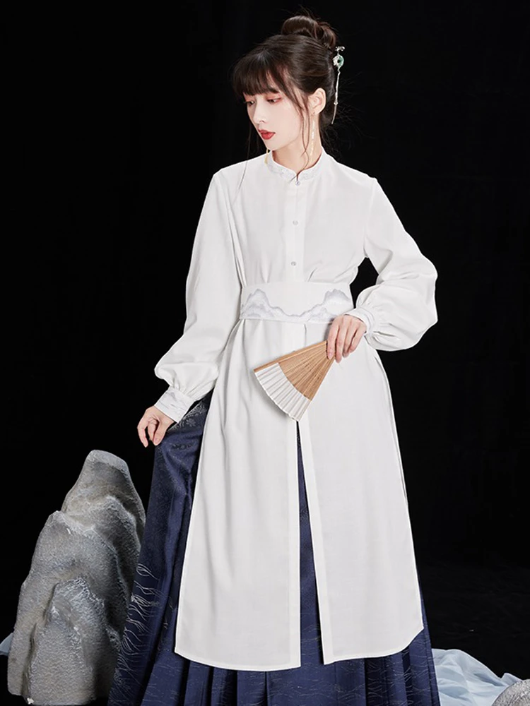 Women Hanfu Standing Collar Lapel Long Shirt Classic Ming Dynasty Costume