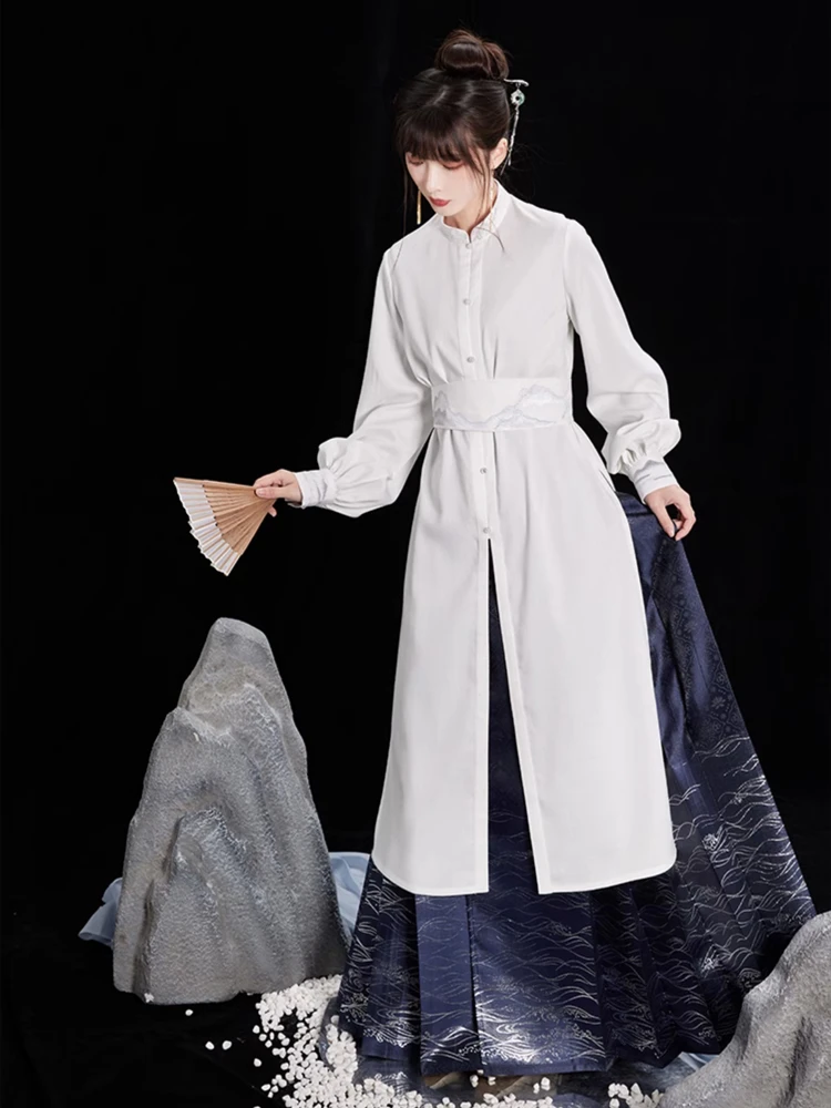 Women Hanfu Standing Collar Lapel Long Shirt Classic Ming Dynasty Costume