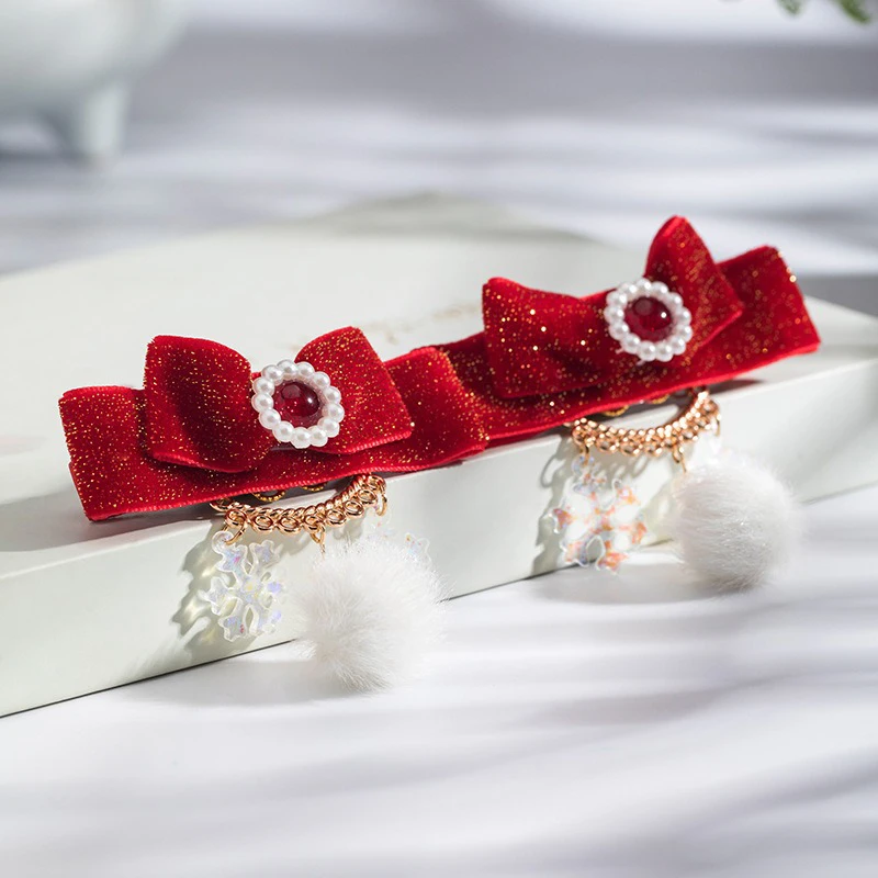 Bow-Hair-Clip-Children-New-Year-Hair-Accessories-Red-Plush-Headpiece-1 Bow Hair Clip Children New Year Hair Accessories Red Plush Headpiece