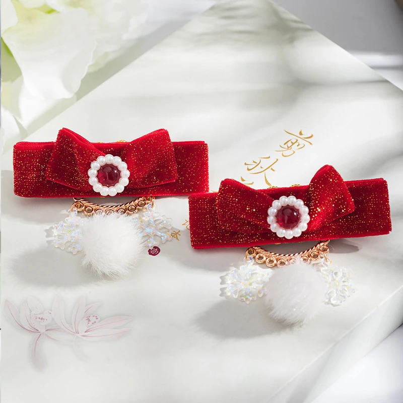 Bow-Hair-Clip-Children-New-Year-Hair-Accessories-Red-Plush-Headpiece-2 Bow Hair Clip Children New Year Hair Accessories Red Plush Headpiece