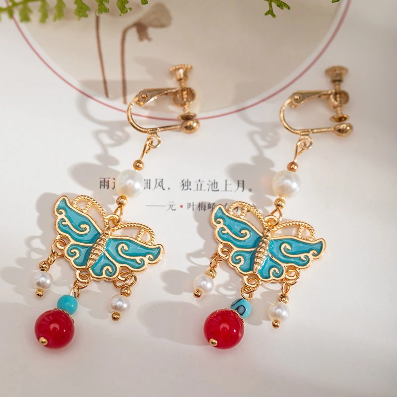 Butterfly-Earrings-Hanfu-Accessories-Women-Vintage-Cheongsam-Collocation-3 Butterfly Earrings Hanfu Accessories Women Vintage Cheongsam Collocation