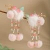 Hanfu-Pink-Headdress-Plush-Ball-Hair-Clip-Children's-Hair-Accessories-2 Hanfu Pink Headdress Plush Ball Hair Clip Children's Hair Accessories