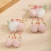 Hanfu-Pink-Headdress-Plush-Ball-Hair-Clip-Children's-Hair-Accessories-3 Hanfu Pink Headdress Plush Ball Hair Clip Children's Hair Accessories