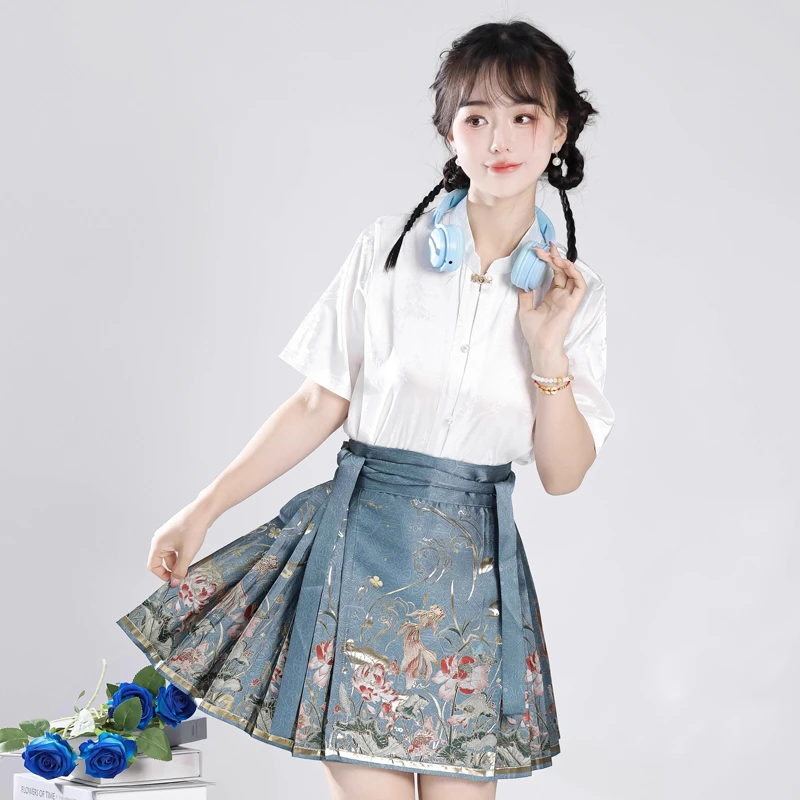 Hanfu-Women-Summer-Weaving-Gold-Ma-Mian-Skirt-New-Fashion-Short-Dress-1 Hanfu Women Summer Weaving Gold Ma Mian Skirt New Fashion Short Dress