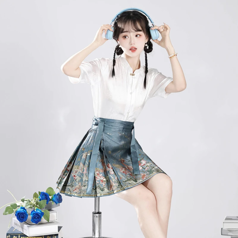 Hanfu-Women-Summer-Weaving-Gold-Ma-Mian-Skirt-New-Fashion-Short-Dress-3 Hanfu Women Summer Weaving Gold Ma Mian Skirt New Fashion Short Dress