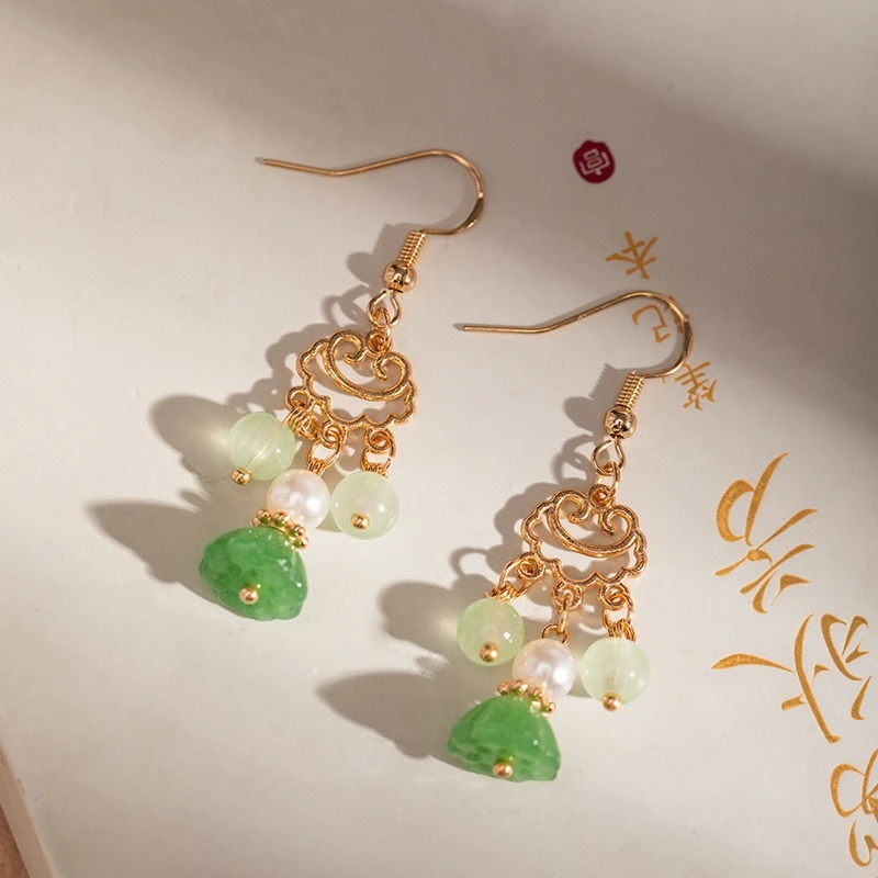 Women-Earrings-Green-Eyelets-Hanfu-Accessories-1 Women Earrings Green Eyelets Hanfu Accessories