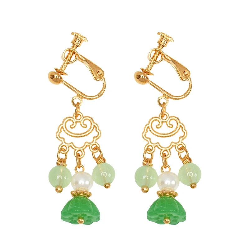 Women-Earrings-Green-Eyelets-Hanfu-Accessories-4 Women Earrings Green Eyelets Hanfu Accessories