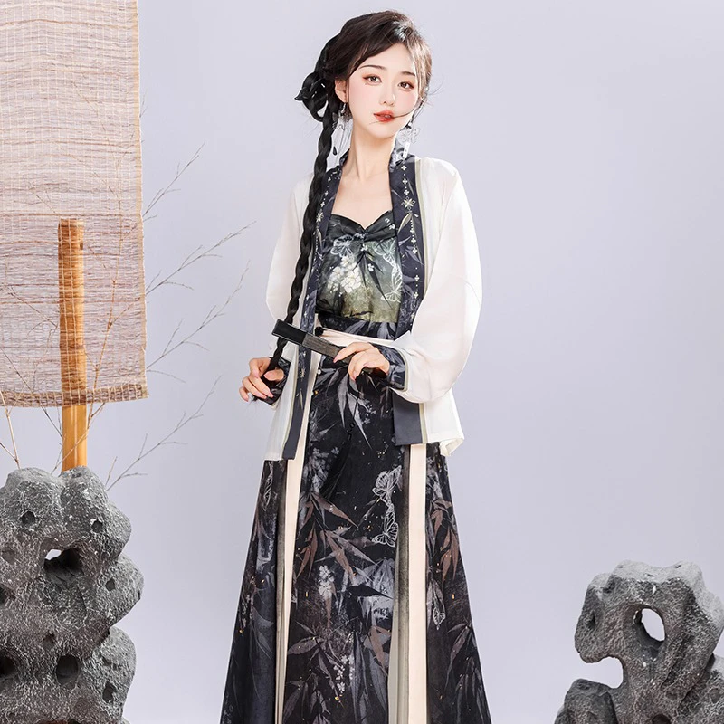 Wuxia-Hanfu-Summer-Black-Color-Fashion-Style-Dresses-2 Wuxia Hanfu Summer Black Color Fashion Style Dresses