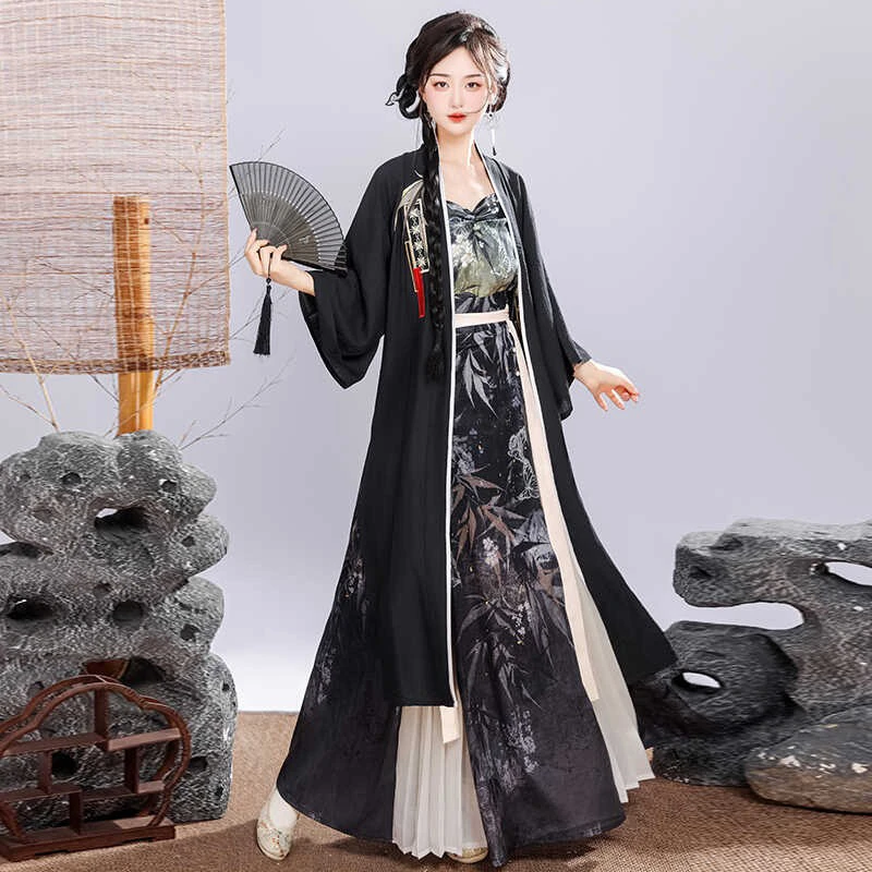 Wuxia-Hanfu-Summer-Black-Color-Fashion-Style-Dresses-3 Wuxia Hanfu Summer Black Color Fashion Style Dresses