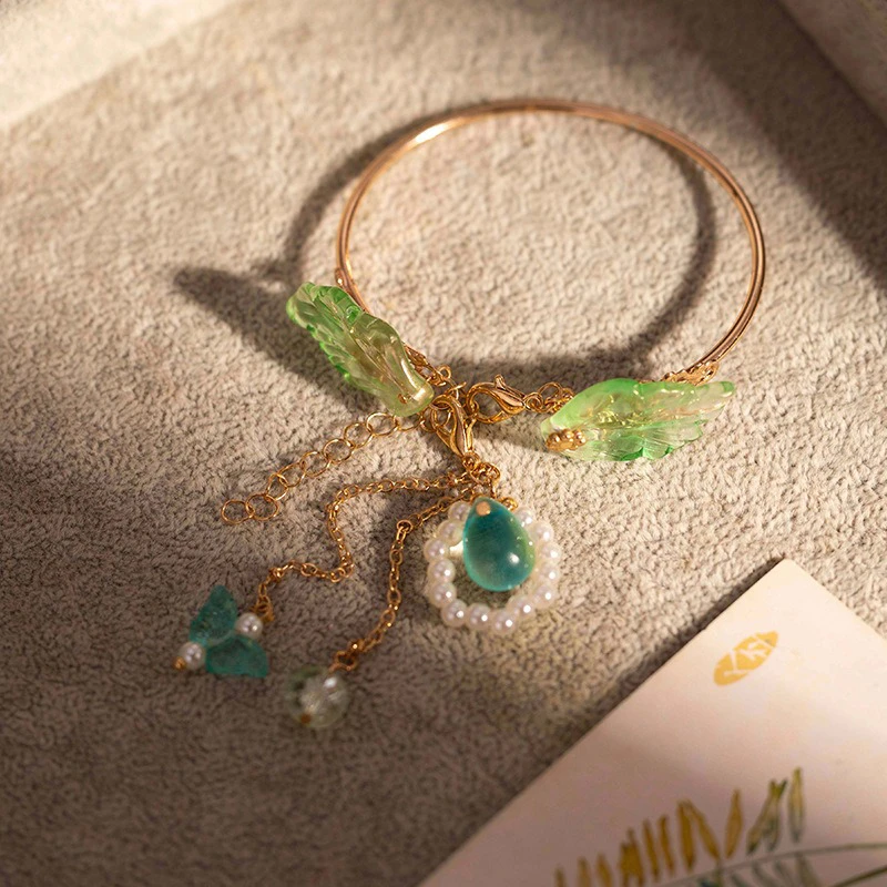 Chinoiserie-Bracelet-Green-Hanfu-String-Accessories-for-Cheongsam-2 Chinoiserie Bracelet Green Hanfu String Accessories for Cheongsam