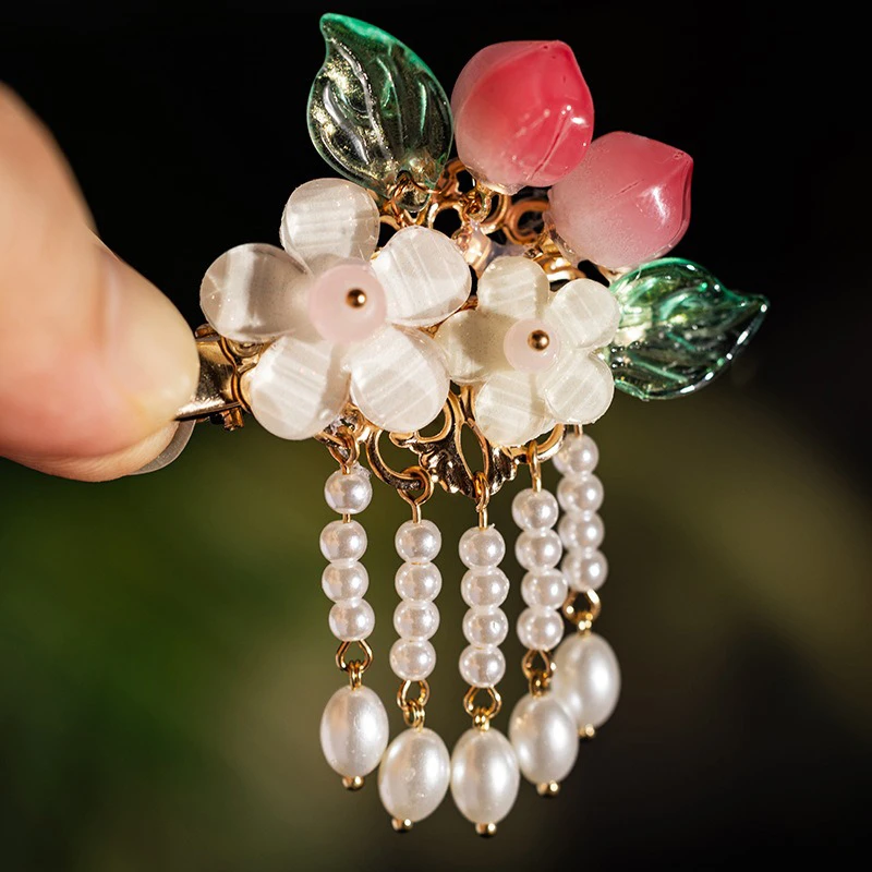 Cute-Peach-Hair-Clip-Children-Vintage-Hanfu-Headdress-3 Cute Peach Hair Clip Children Vintage Hanfu Headdress