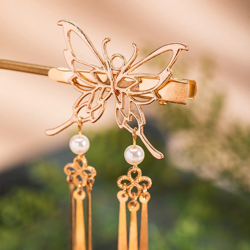 Golden-Butterfly-Hair-Clip-Hanfu-Daily-Girl-Fairy-Headdress-3 Golden Butterfly Hair Clip Hanfu Daily Girl Fairy Headdress