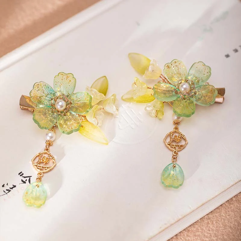 Green-Hair-Clip-Classical-Bell-Orchid-Fresh-Ladies-Headwear-1 Green Hair Clip Classical Bell Orchid Fresh Ladies Headwear