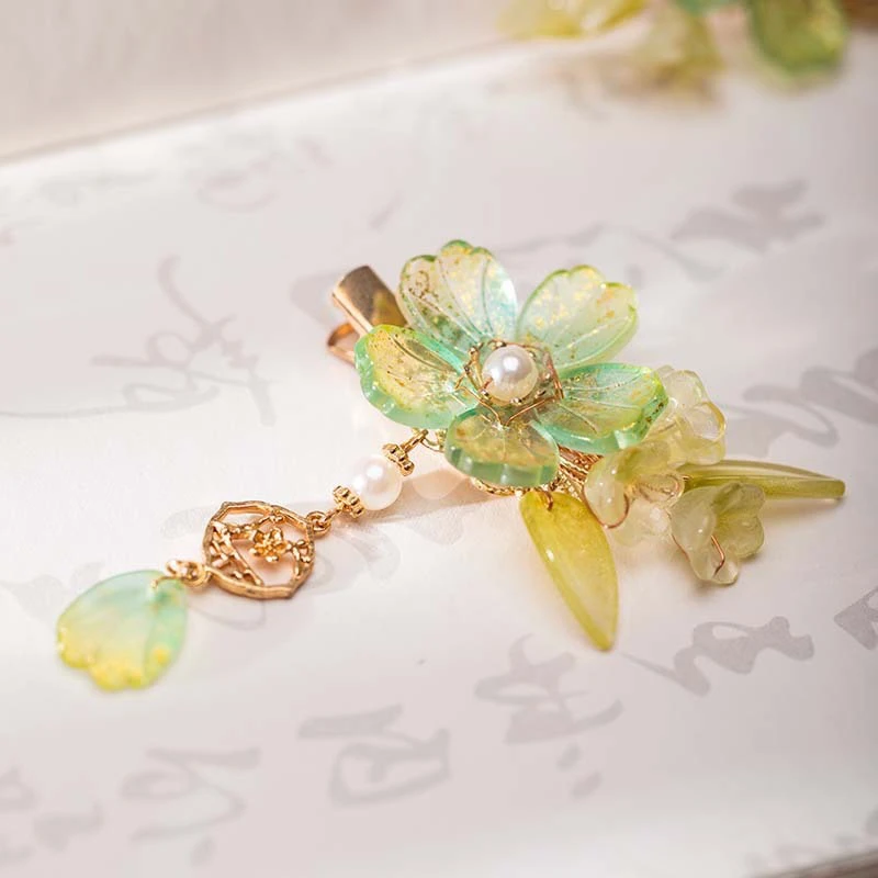 Green-Hair-Clip-Classical-Bell-Orchid-Fresh-Ladies-Headwear-2 Green Hair Clip Classical Bell Orchid Fresh Ladies Headwear