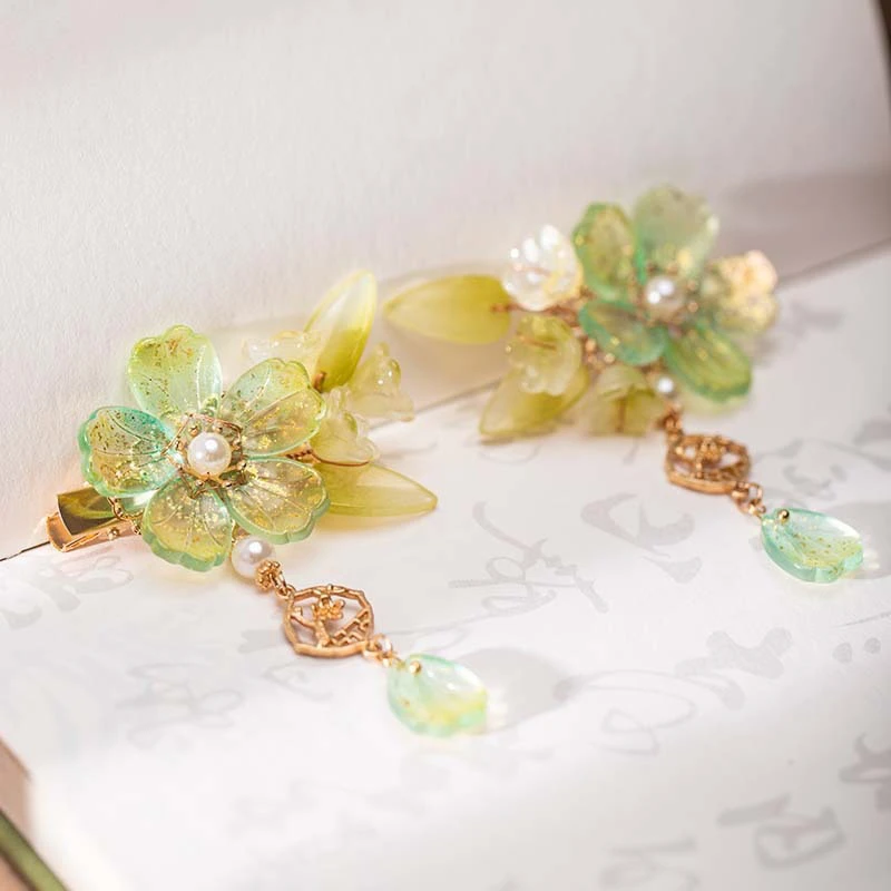 Green-Hair-Clip-Classical-Bell-Orchid-Fresh-Ladies-Headwear-3 Green Hair Clip Classical Bell Orchid Fresh Ladies Headwear