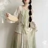 Ladies-Hanfu-Round-Neck-Shirt-Daily-Spring-Summer-Set-Pleated-Skirt-4 Ladies Hanfu Round Neck Shirt Daily Spring Summer Set Pleated Skirt