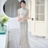 Ladies-Modified-Cheongsam-Dignified-Long-Striped-Dress-Summer-3 Ladies Modified Cheongsam Dignified Long Striped Dress Summer