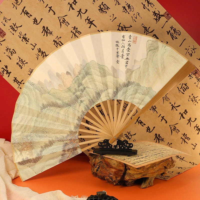 Men's-Hanfu-Fan-Classical-Ancient-Poetry-Folding-Bamboo-Fan-3 Men's Hanfu Fan Classical Ancient Poetry Folding Bamboo Fan