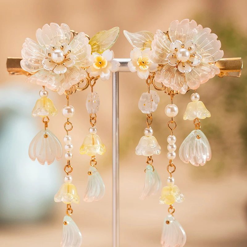 Pink-Hanfu-Girls-Hair-Clips-Flower-Tassel-Headpiece-1 Hanfu Girls Hair Clips Flower Tassel Headpiece
