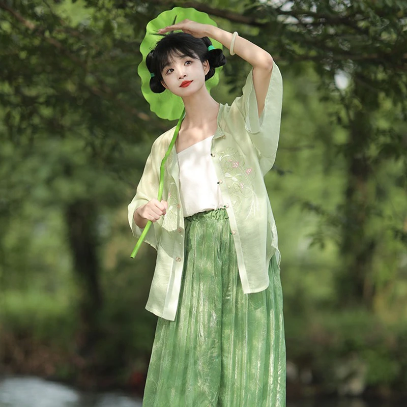 Summer-Women-Song-Dynasty-Hanfu-Fresh-Breathable-Daily-Green-Songku-3 Summer Women Song Dynasty Hanfu Fresh Breathable Daily Green Songku