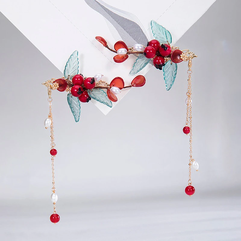 Vintage-Hair-Clips-Red-Pomegranate-Headdress-Tassel-Buyao-1 Vintage Hair Clips Red Pomegranate Headdress Tassel Buyao