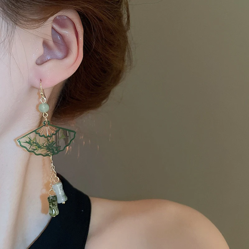 Women-Hanfu-Earrings-Niche-Bamboo-Style-Green-Cheongsam-Earrings-3 Women Hanfu Earrings Niche Bamboo Style Green Cheongsam Earrings