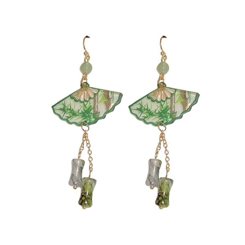 Women-Hanfu-Earrings-Niche-Bamboo-Style-Green-Cheongsam-Earrings-4 Women Hanfu Earrings Niche Bamboo Style Green Cheongsam Earrings