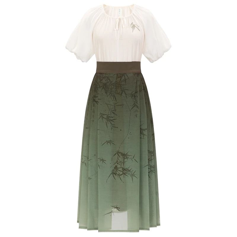 Women-Ming-Dynasty-Hanfu-Green-Ma-Mian-Skirt-Summer-New-Fashion-4 Women Ming Dynasty Hanfu Green Ma Mian Skirt Summer New Fashion