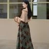 Women-Retro-Dress-Autumn-Slim-Green-Fashion-Shirt-Set-3 Women Retro Dress Autumn Slim Green Fashion Shirt Set