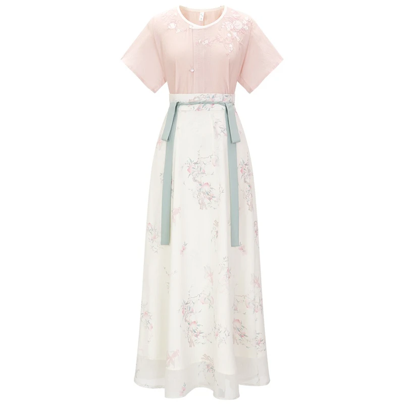 Women-Tang-Dynasty-Hanfu-Summer-Pink-Fashion-Peach-Blossom-Skirt-4 Women Tang Dynasty Hanfu Summer Pink Fashion Peach Blossom Skirt
