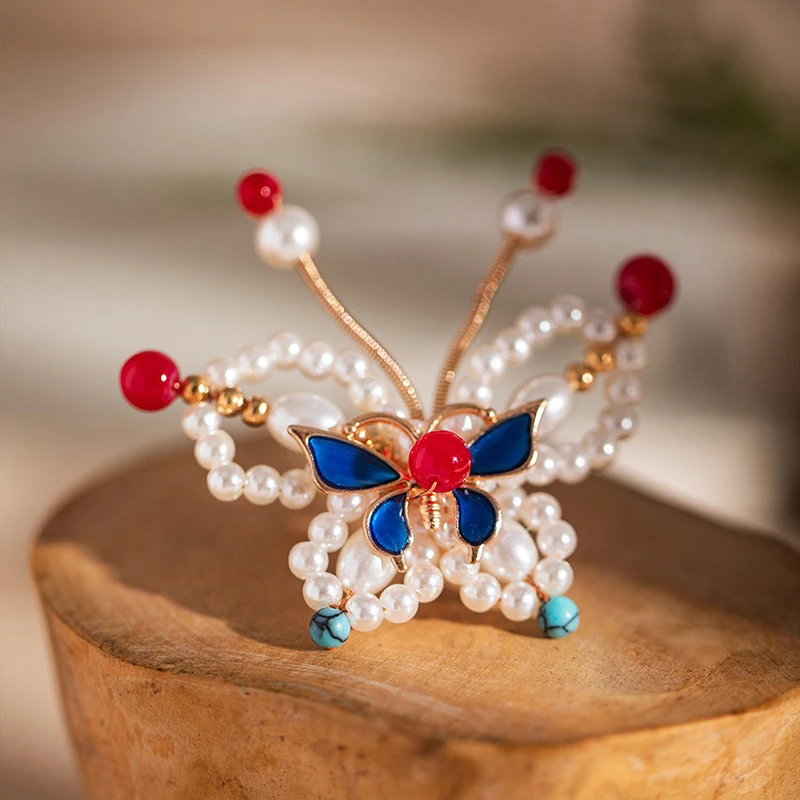 Butterfly-Hairpin-Classical-Hanfu-U-shaped-Tip-Cheongsam-Headpiece-2 Butterfly Hairpin Classical Hanfu U-shaped Tip Cheongsam Headpiece