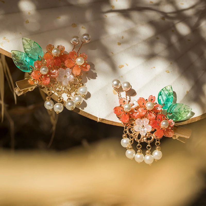 Children's-Hair-Clip-Hanfu-Flower-Accessories-Orange-Tassel-Hair-Accessories-2 Children's Hair Clip Hanfu Flower Accessories Orange Tassel Hair Accessories