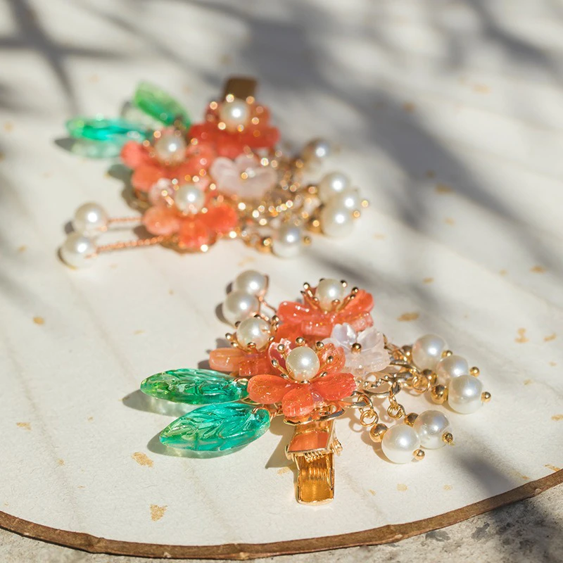 Children's-Hair-Clip-Hanfu-Flower-Accessories-Orange-Tassel-Hair-Accessories-3 Children's Hair Clip Hanfu Flower Accessories Orange Tassel Hair Accessories