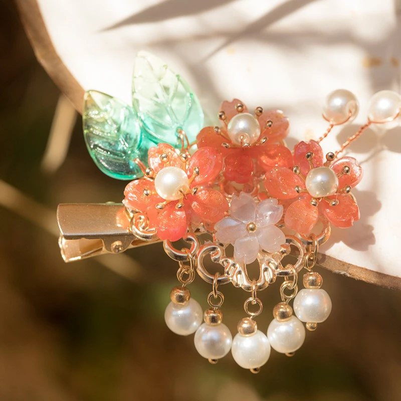 Children's-Hair-Clip-Hanfu-Flower-Accessories-Orange-Tassel-Hair-Accessories-4 Children's Hair Clip Hanfu Flower Accessories Orange Tassel Hair Accessories